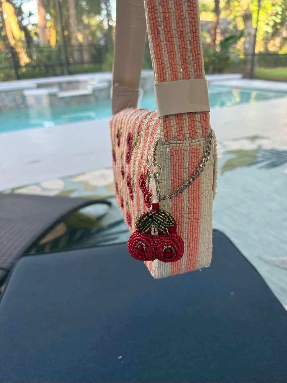 Beaded Cherry Shoulder Bag - Pink/Red